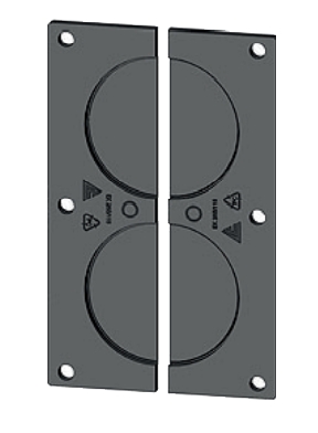 Split adapter plates, each with
